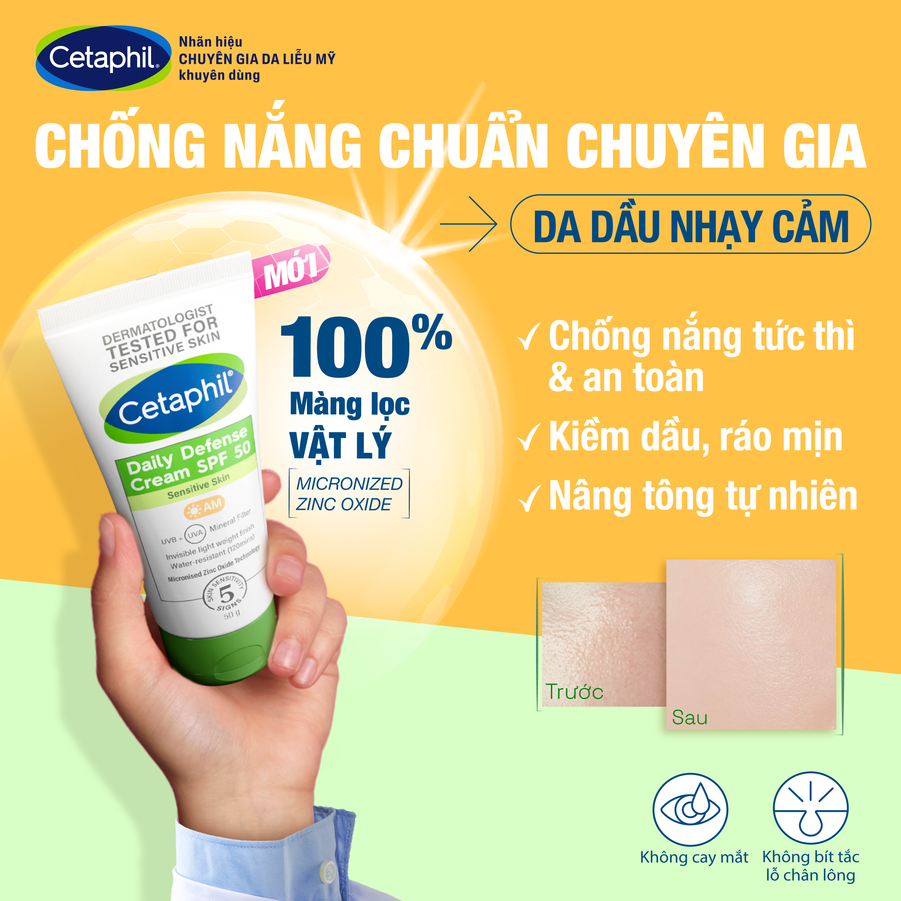 Kem chống nắng dưỡng ẩm 2in1 n&acirc;ng t&ocirc;ng tự nhi&ecirc;n CETAPHIL DAILY DEFENCE CREAM SPF50 50G 7