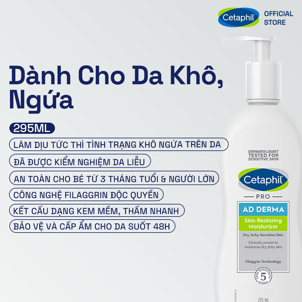 Sữa dưỡng ẩm dịu l&agrave;nh hỗ trợ chăm s&oacute;c ch&agrave;m da, vi&ecirc;m da cơ địa Cetaphil Pro AD Derma Moisturizer 5
