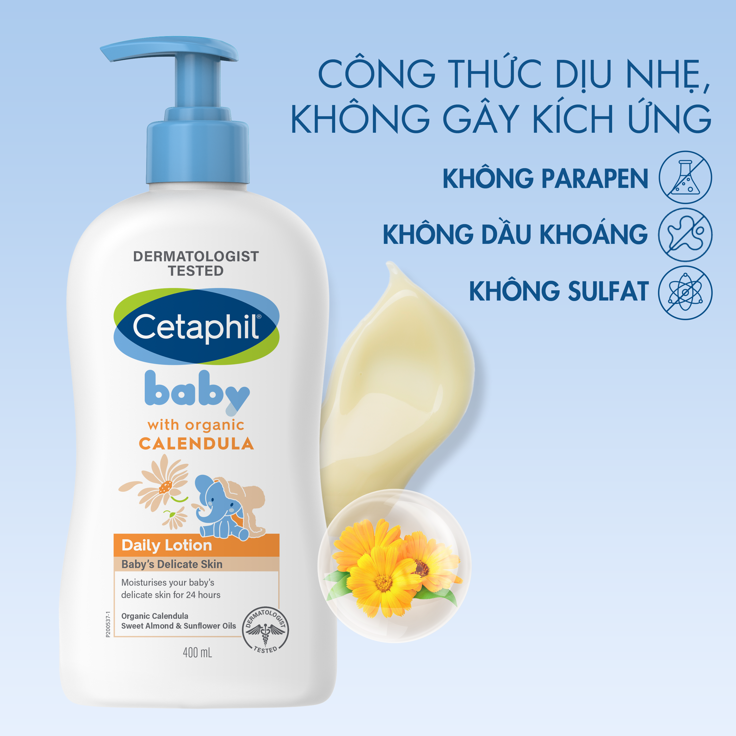 Sữa dưỡng thể cho b&eacute; Cetaphil Baby Daily Lotion với Hoa C&uacute;c Calendula hữu cơ