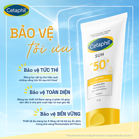 Gel chống nắng vật l&yacute; dịu l&agrave;nh Cetaphil Sun SPF 50+ Light Gel bảo vệ tối ưu