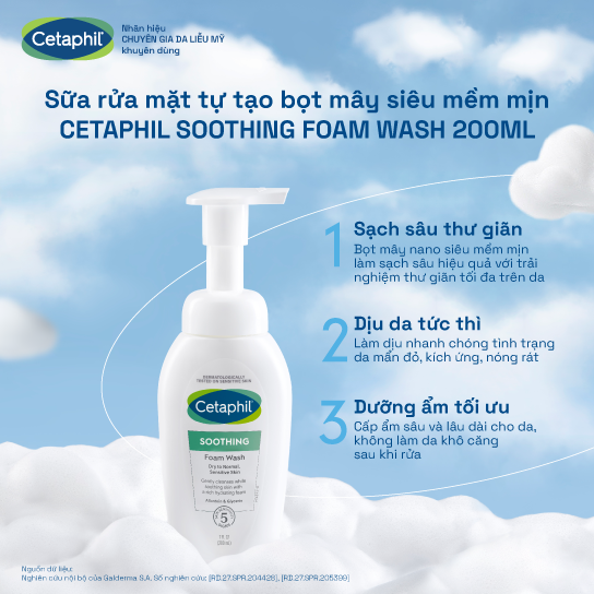 Sữa rửa mặt tự tạo bọt m&acirc;y si&ecirc;u mềm mịn Cetaphil Soothing Foam Wash (3)