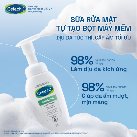 Sữa rửa mặt tự tạo bọt m&acirc;y si&ecirc;u mềm mịn Cetaphil Soothing Foam Wash (4)