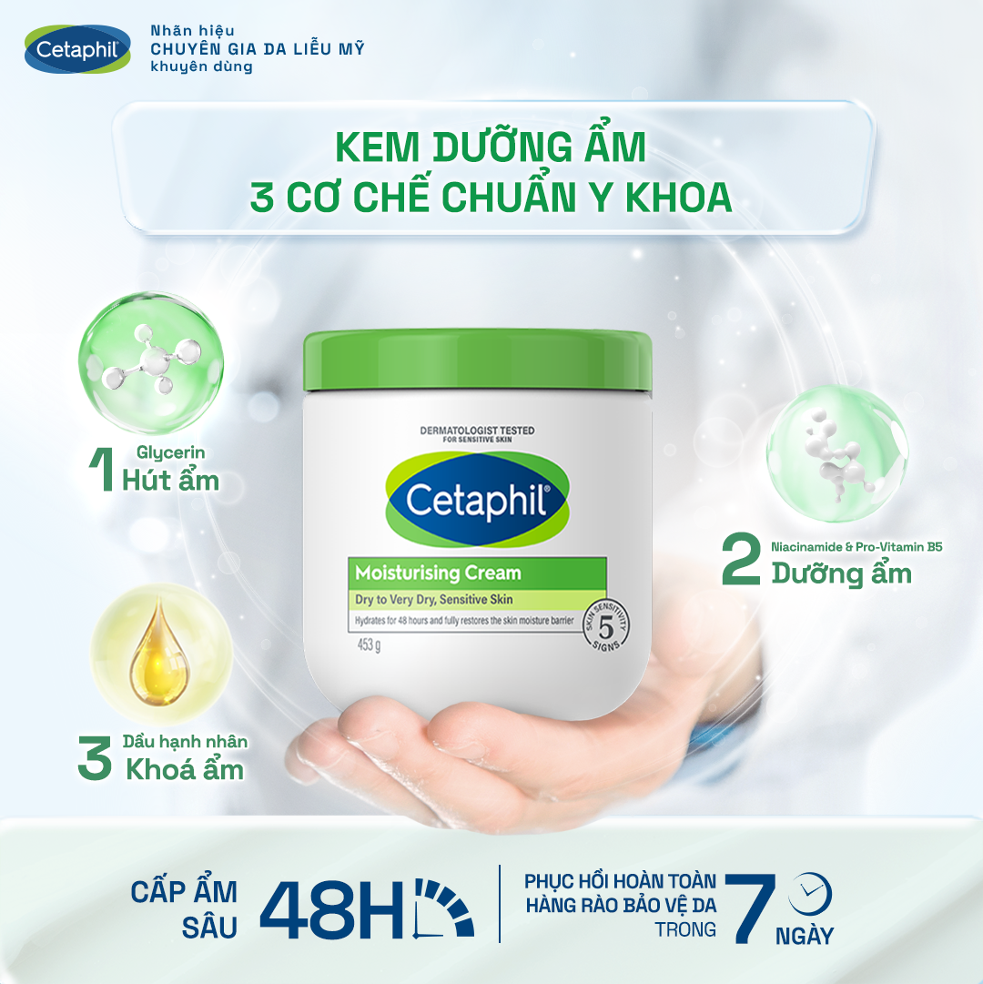 Kem dưỡng ẩm dịu lành cho da nhạy cảm Cetaphil Moisturising Cream 453g 
                    Ingredients